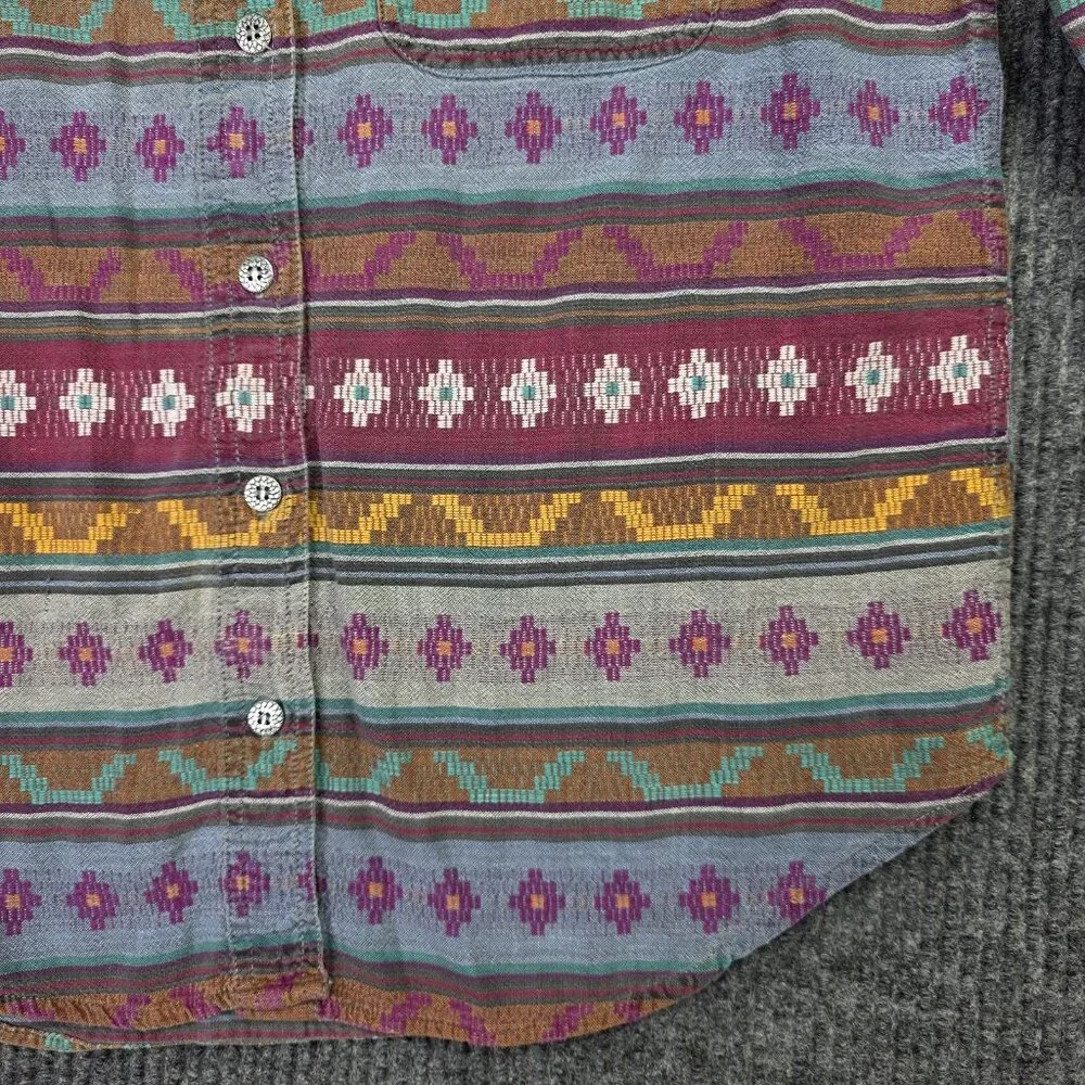 Vintage Southwestern Shirt Womens Medium Red Aztec Stripe 90s Western Cowgirl